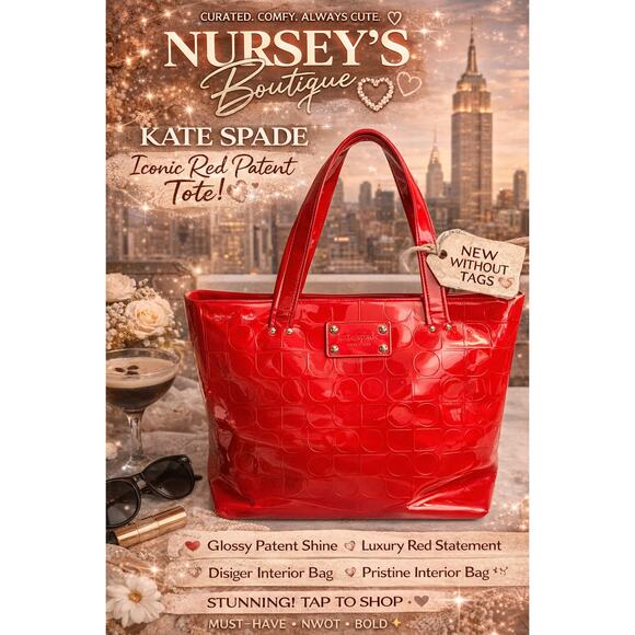kate spade Handbags - Kate Spade Red Patent Leather Tote Bag Large Glossy Shoulder Bag NWOT